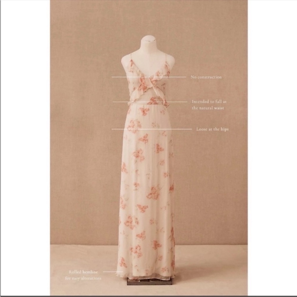 ANTHROPOLOGIE BHLDN Blush Floral Chiffon Ruffle Maxi Dress Bridesmaid Gown NWT - Picture 9 of 11
